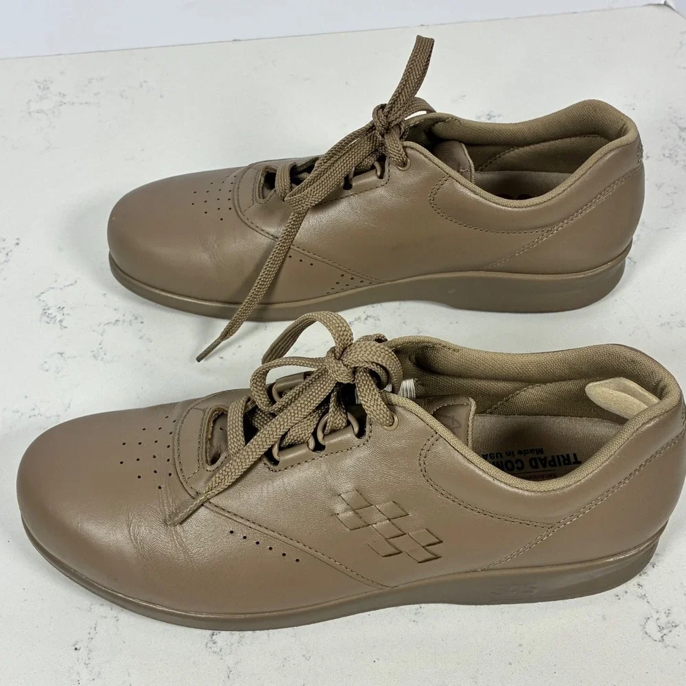 SAS Walking Shoes 10.5M Taupe Free Time Leather Comfort Sneaker Orthopedic Nurse
